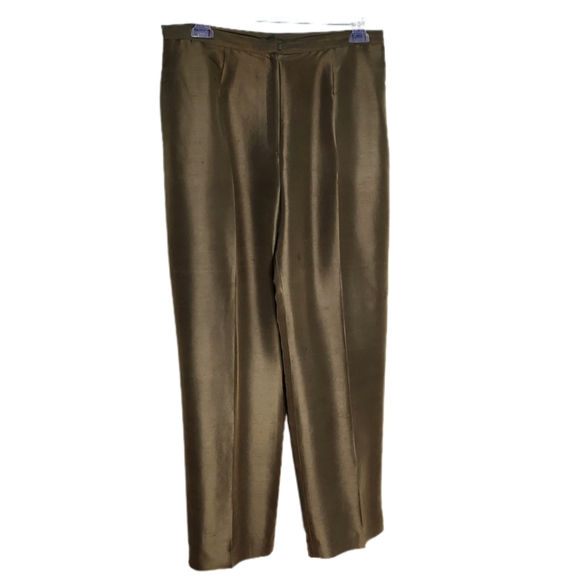 KASPER A.S.L PETITE MOSSY/GREEN-BROWN 00% SILK DESIGNER PANTS - Picture 2 of 4